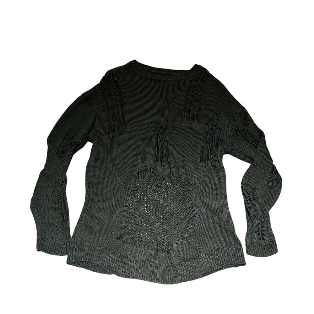 Split Hem Distressed Open Knit Top